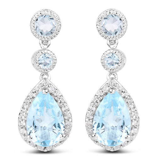 Bids.com 9.46 Carat Genuine Blue Topaz and White Topaz .925 Sterling Silver Earrings Earrings
