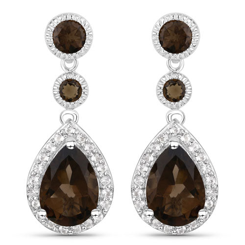 Bids.com 7.34 Carat Genuine Smoky Quartz and White Topaz .925 Sterling Silver Earrings Earrings