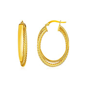 Bids.com 14k Yellow Gold Two Part Textured Twisted Oval Hoop Earrings Earrings White Smoke Yellow Gold