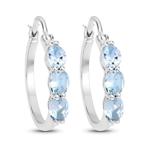 Bids.com 1.75 Carat Genuine Aquamarine and White Diamond .925 Sterling Silver Earrings Earrings