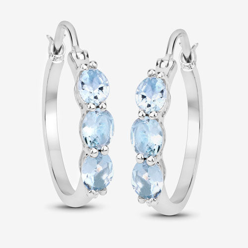 Bids.com 1.75 Carat Genuine Aquamarine and White Diamond .925 Sterling Silver Earrings Earrings