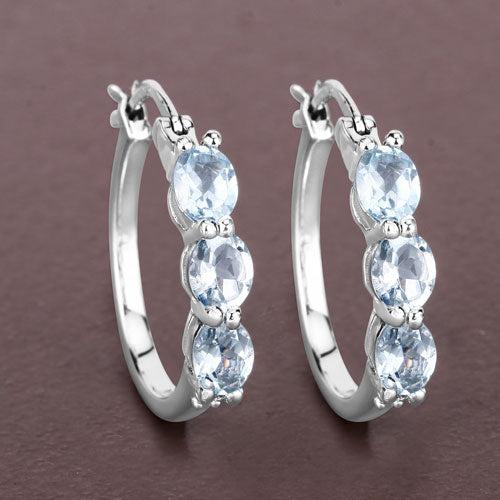 Bids.com 1.75 Carat Genuine Aquamarine and White Diamond .925 Sterling Silver Earrings Earrings