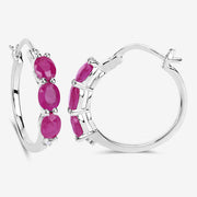 Bids.com 1.81 Carat Genuine Ruby and White Diamond .925 Sterling Silver Earrings Earrings