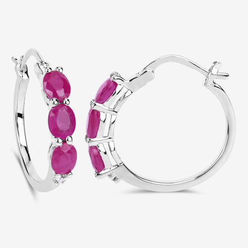 Bids.com 1.81 Carat Genuine Ruby and White Diamond .925 Sterling Silver Earrings Earrings