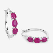 Bids.com 1.81 Carat Genuine Ruby and White Diamond .925 Sterling Silver Earrings Earrings