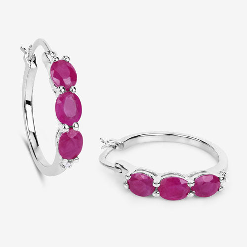 Bids.com 1.81 Carat Genuine Ruby and White Diamond .925 Sterling Silver Earrings Earrings