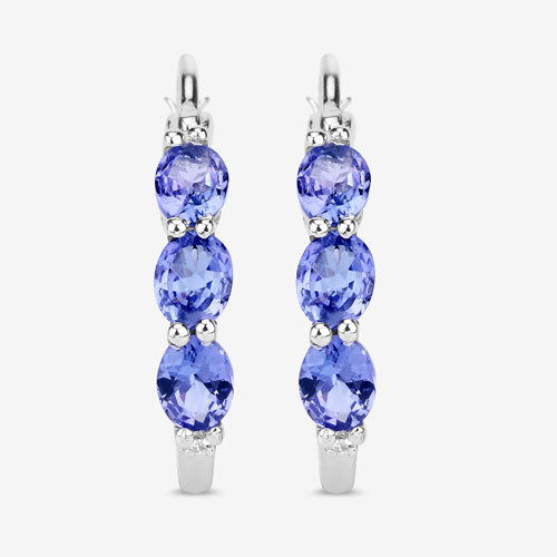 Bids.com 1.99 Carat Genuine Tanzanite and White Diamond .925 Sterling Silver Earrings Earrings