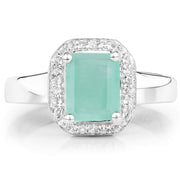 Bids.com 1.73 Carat Genuine Emerald & White Topaz .925 Sterling Silver Ring Rings