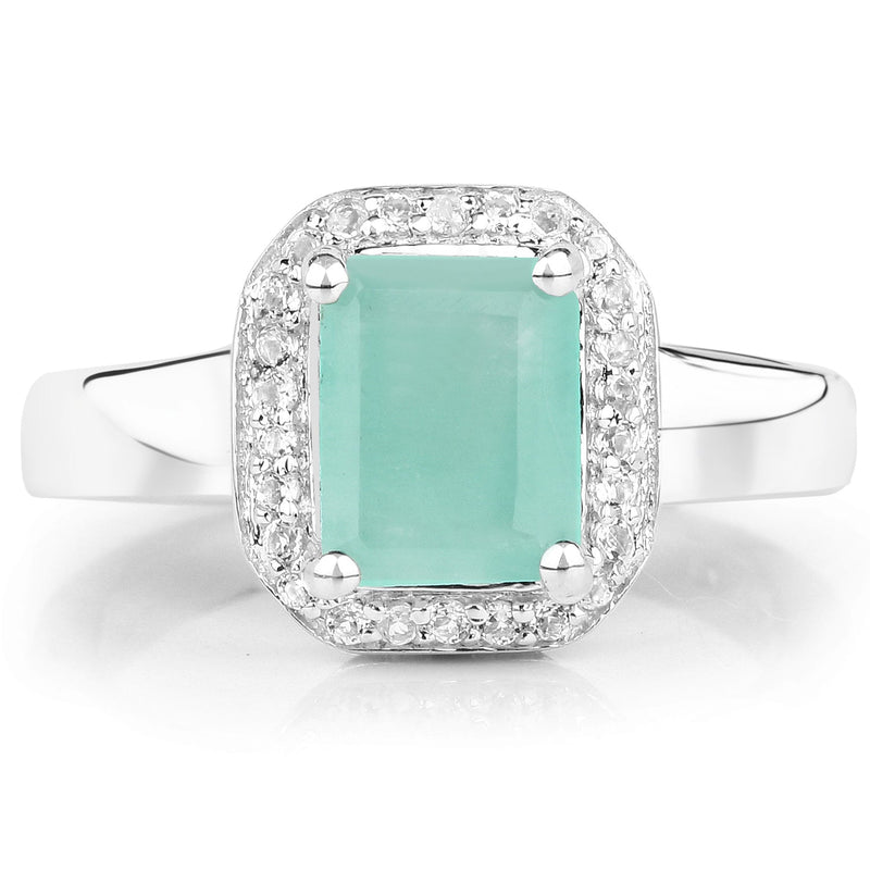 Bids.com 1.73 Carat Genuine Emerald & White Topaz .925 Sterling Silver Ring Rings