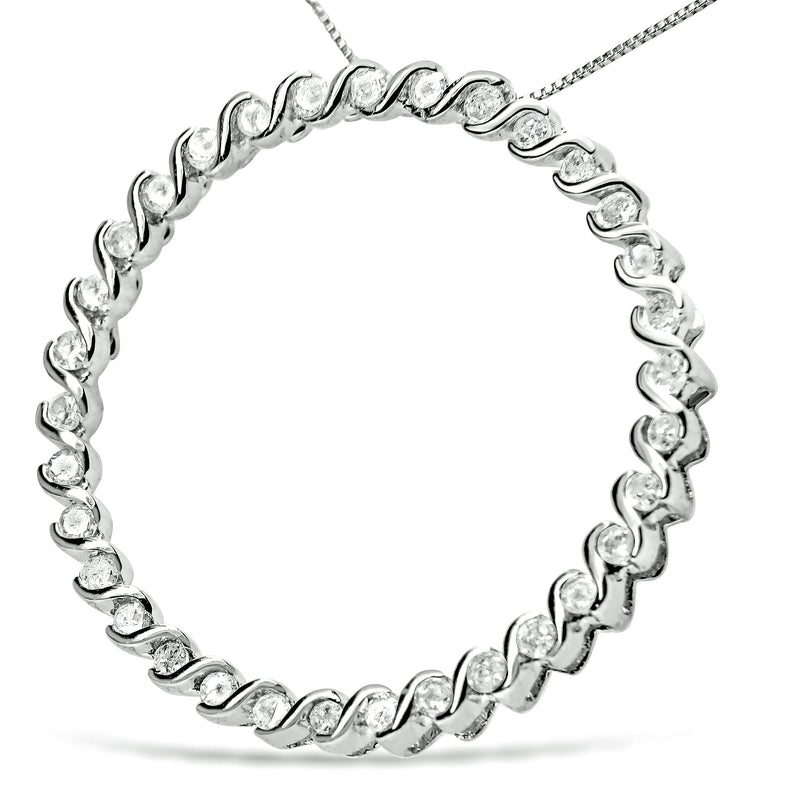 Bids.com .925 Sterling Silver 3/4 Cttw Round Diamond Spiral Curved Circle Pendant 18" Necklace (I-J Color, I3 Clarity) Necklaces