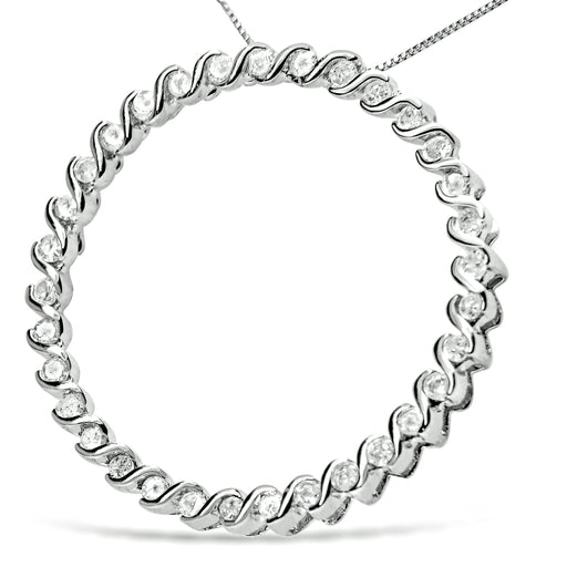 Bids.com .925 Sterling Silver 3/4 Cttw Round Diamond Spiral Curved Circle Pendant 18" Necklace (I-J Color, I3 Clarity) Necklaces