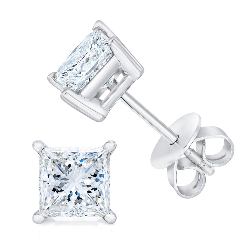 Bids.com 14K White Gold 1.00 Cttw Princess-Cut Square Near Colorless Diamond Classic 4-Prong Solitaire Stud Earrings (G-H Color, SI1-SI2 Clarity) Earrings