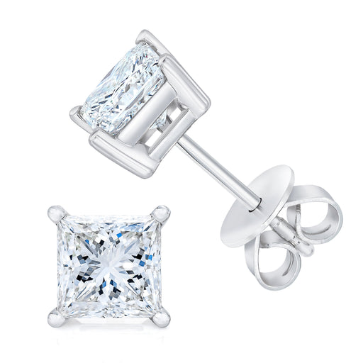 Bids.com 14K White Gold 1.00 Cttw Princess-Cut Square Near Colorless Diamond Classic 4-Prong Solitaire Stud Earrings (G-H Color, SI1-SI2 Clarity) Earrings