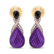 Bids.com 18K Rose Gold Flash Plated .925 Sterling Silver Purple Enamel 1/5 Cttw Round Pave-Set Diamond and 5.5 x 4mm Pear-Shaped Black Onyx Drop Earrings (F-G Color, VS1-VS2 Clarity) Earrings