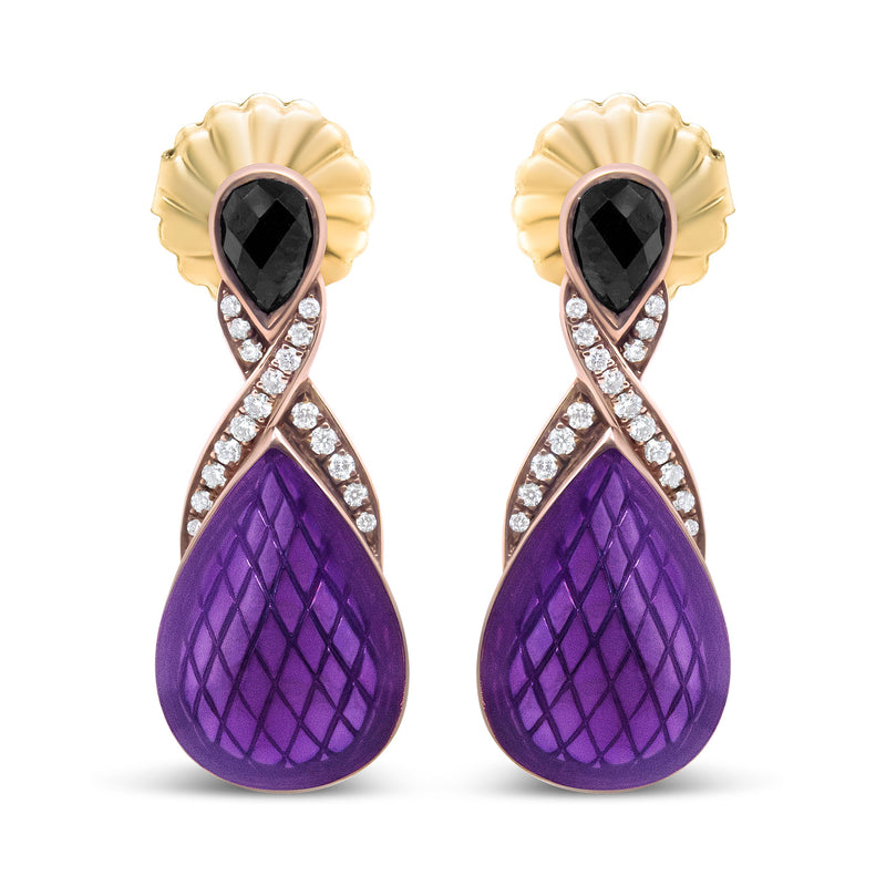 Bids.com 18K Rose Gold Flash Plated .925 Sterling Silver Purple Enamel 1/5 Cttw Round Pave-Set Diamond and 5.5 x 4mm Pear-Shaped Black Onyx Drop Earrings (F-G Color, VS1-VS2 Clarity) Earrings