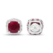 Bids.com 6.12 Carat Dyed Ruby, Ruby and White Topaz .925 Sterling Silver Earrings Earrings