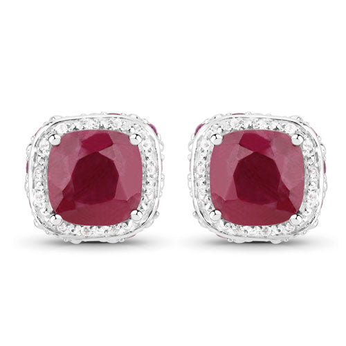 Bids.com 6.12 Carat Dyed Ruby, Ruby and White Topaz .925 Sterling Silver Earrings Earrings