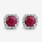 Bids.com 6.12 Carat Dyed Ruby, Ruby and White Topaz .925 Sterling Silver Earrings Earrings