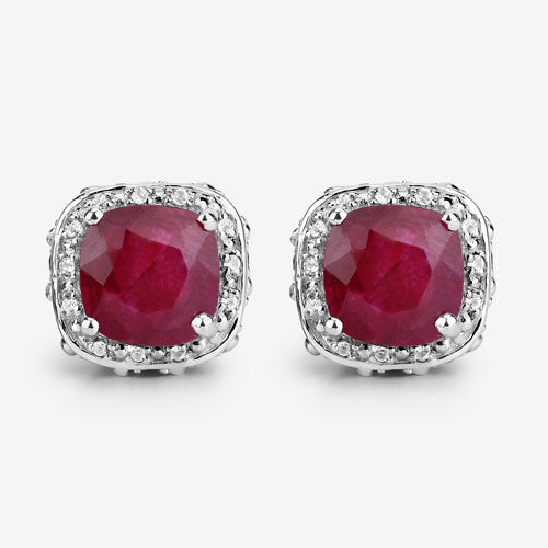 Bids.com 6.12 Carat Dyed Ruby, Ruby and White Topaz .925 Sterling Silver Earrings Earrings