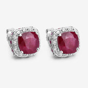 Bids.com 6.12 Carat Dyed Ruby, Ruby and White Topaz .925 Sterling Silver Earrings Earrings