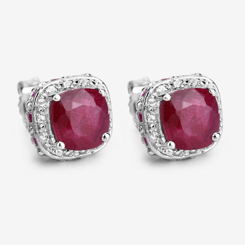 Bids.com 6.12 Carat Dyed Ruby, Ruby and White Topaz .925 Sterling Silver Earrings Earrings