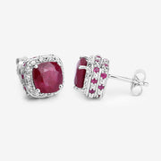 Bids.com 6.12 Carat Dyed Ruby, Ruby and White Topaz .925 Sterling Silver Earrings Earrings