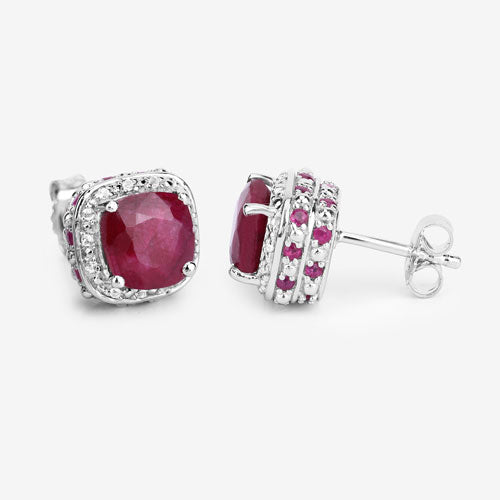 Bids.com 6.12 Carat Dyed Ruby, Ruby and White Topaz .925 Sterling Silver Earrings Earrings