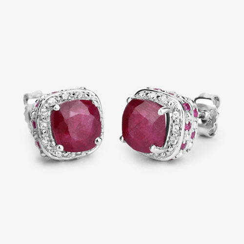 Bids.com 6.12 Carat Dyed Ruby, Ruby and White Topaz .925 Sterling Silver Earrings Earrings