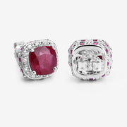 Bids.com 6.12 Carat Dyed Ruby, Ruby and White Topaz .925 Sterling Silver Earrings Earrings