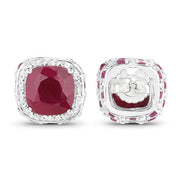 Bids.com 6.12 Carat Dyed Ruby, Ruby and White Topaz .925 Sterling Silver Earrings Earrings