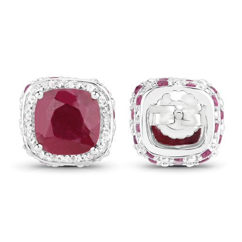 Bids.com 6.12 Carat Dyed Ruby, Ruby and White Topaz .925 Sterling Silver Earrings Earrings