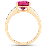 Bids.com 2.70 Carat Genuine Rubellite and White Diamond 14K Yellow Gold Ring Rings