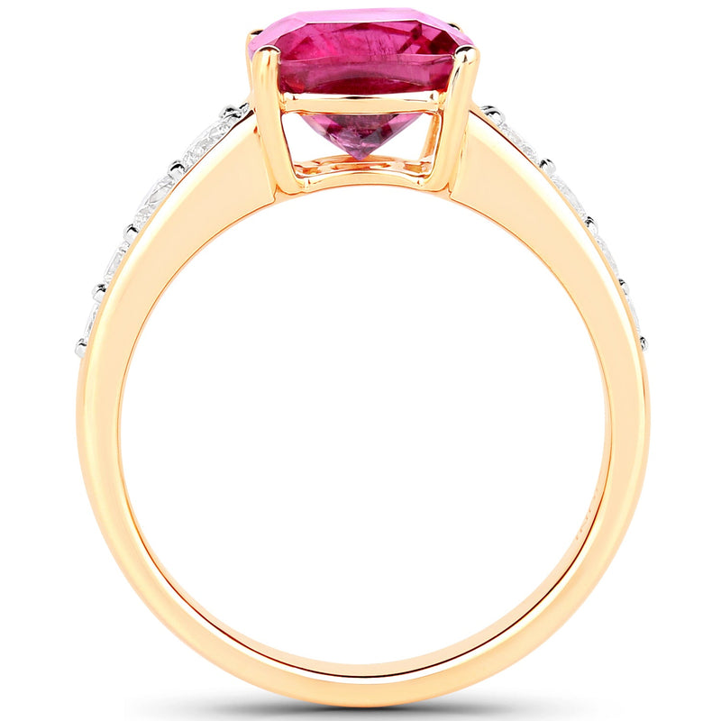 Bids.com 2.70 Carat Genuine Rubellite and White Diamond 14K Yellow Gold Ring Rings