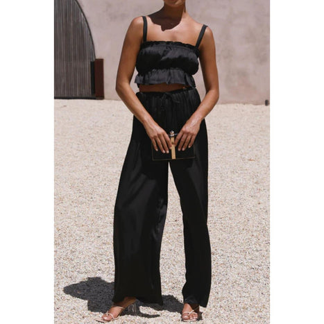 Ruffled Sleeveless Top and Wide Leg Pants Set