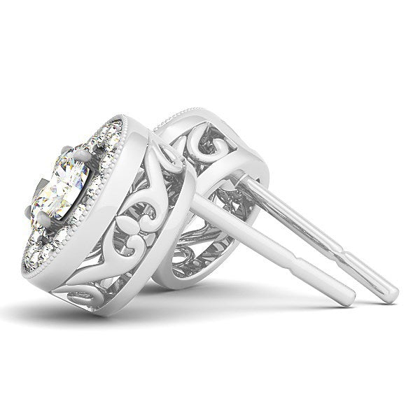 Bids.com 14k White Gold Round Diamond Halo Milgrain Border Earrings (3/4 cttw) Earrings