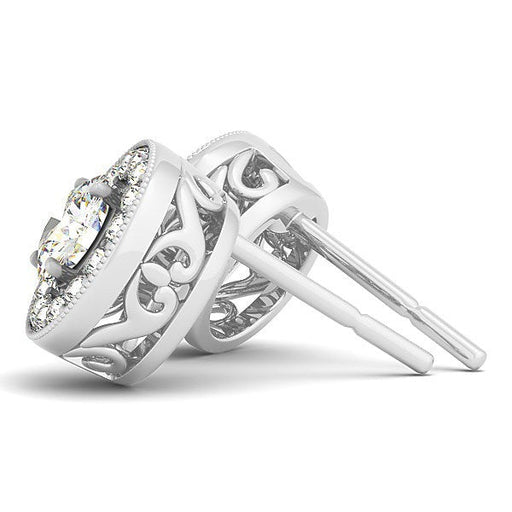 Bids.com 14k White Gold Round Diamond Halo Milgrain Border Earrings (3/4 cttw) Earrings
