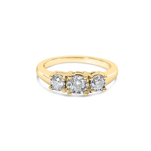 Bids.com 10K Yellow Gold 1/2 Cttw Miracle Set Round Diamond Three Stone Illusion Plate Ring (I-J Color, I2-I3 Clarity) - Size 7 Rings