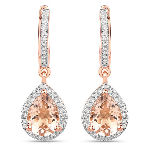 Bids.com 2.03 Carat Genuine Morganite and White Topaz .925 Sterling Silver Earrings Earrings