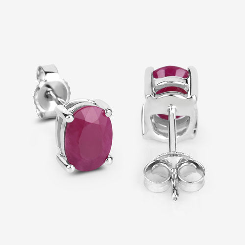 Bids.com 1.70 Carat Genuine Ruby 10K White Gold Earrings Earrings