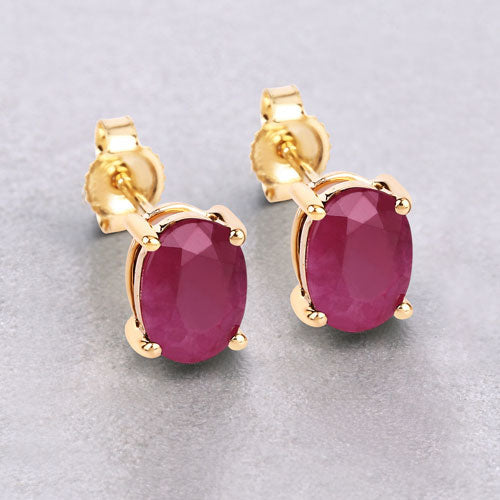 Bids.com 1.70 Carat Genuine Ruby 10K Yellow Gold Earrings Earrings