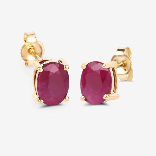 Bids.com 1.70 Carat Genuine Ruby 10K Yellow Gold Earrings Earrings