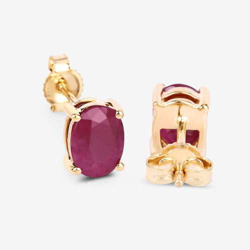Bids.com 1.70 Carat Genuine Ruby 10K Yellow Gold Earrings Earrings