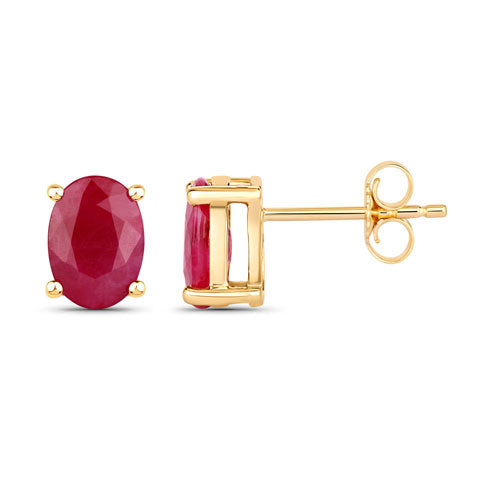 Bids.com 1.70 Carat Genuine Ruby 10K Yellow Gold Earrings Earrings