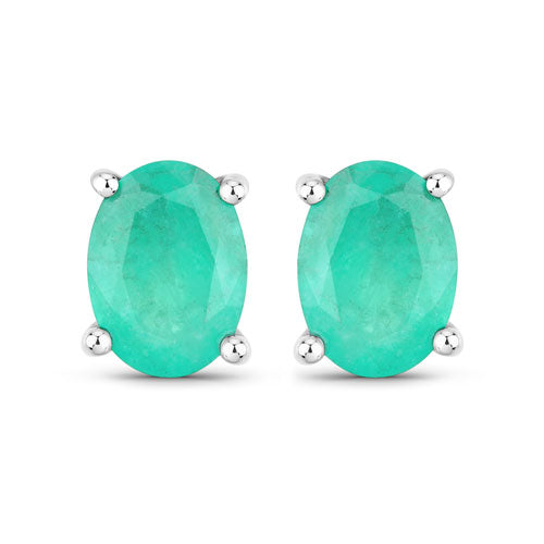 Bids.com 1.44 Carat Genuine Zambian Emerald 10K White Gold Earrings Earrings
