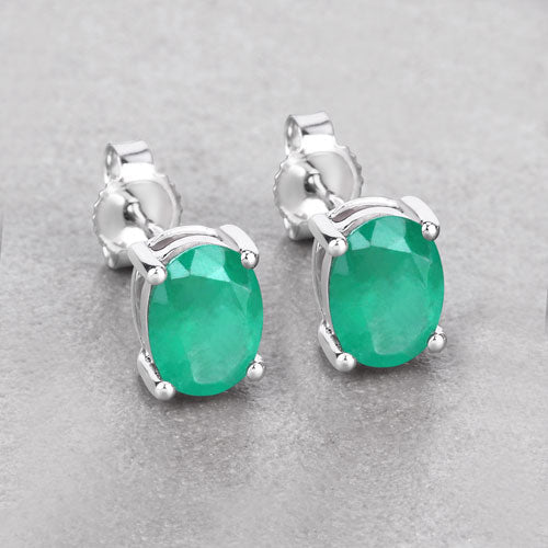 Bids.com 1.44 Carat Genuine Zambian Emerald 10K White Gold Earrings Earrings