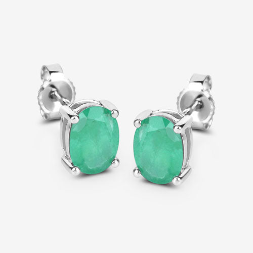 Bids.com 1.44 Carat Genuine Zambian Emerald 10K White Gold Earrings Earrings