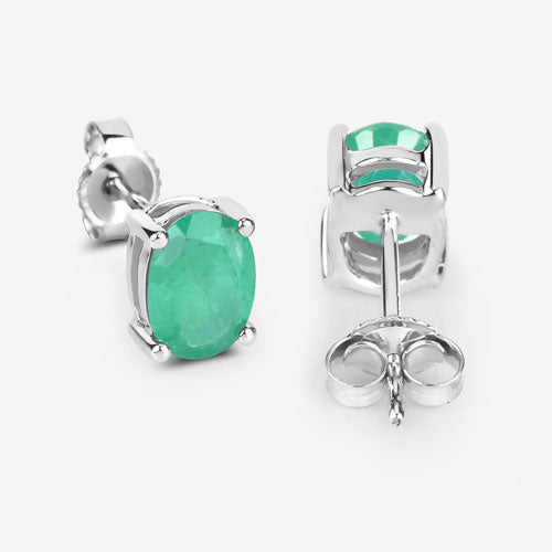 Bids.com 1.44 Carat Genuine Zambian Emerald 10K White Gold Earrings Earrings