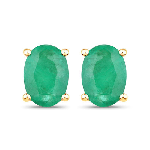 Bids.com 1.44 Carat Genuine Zambian Emerald 10K Yellow Gold Earrings Earrings