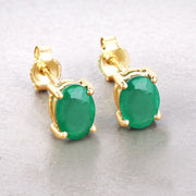 Bids.com 1.44 Carat Genuine Zambian Emerald 10K Yellow Gold Earrings Earrings