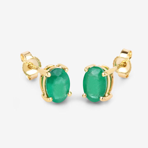 Bids.com 1.44 Carat Genuine Zambian Emerald 10K Yellow Gold Earrings Earrings